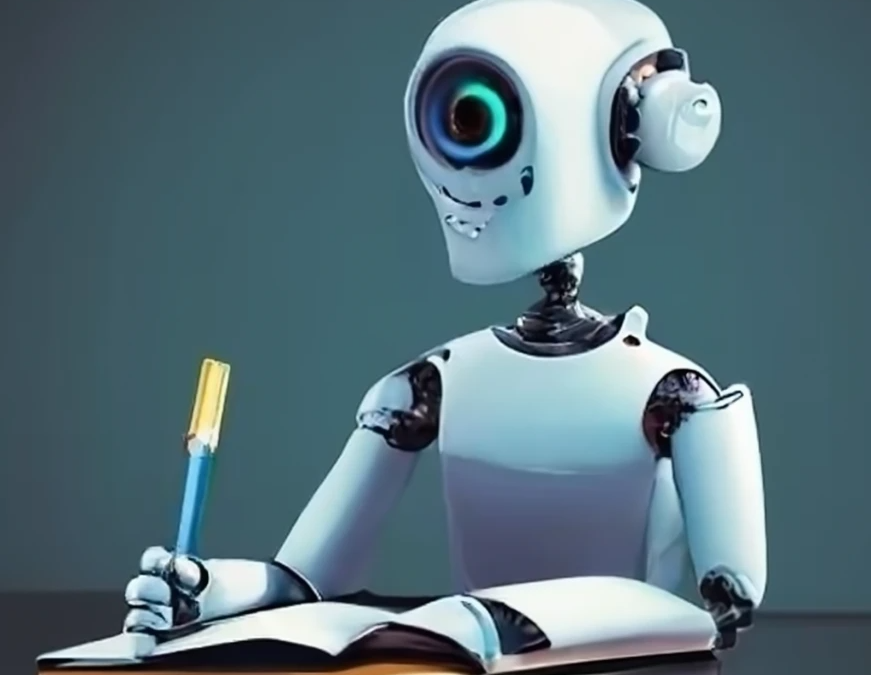 An Ai Generated Image of a robot writing in a notebook